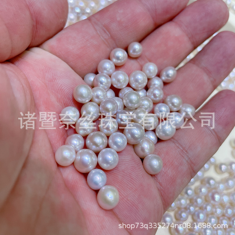 批发淡水AK5-8mm近正圆强光微微暇或孔后无暇裸珠散珠DIY