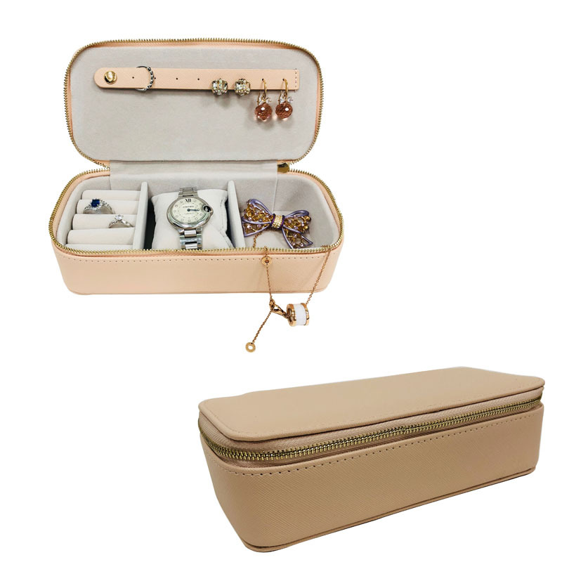 A jewelry necklace box, an earring velvet box, a rectangular jewelry box.